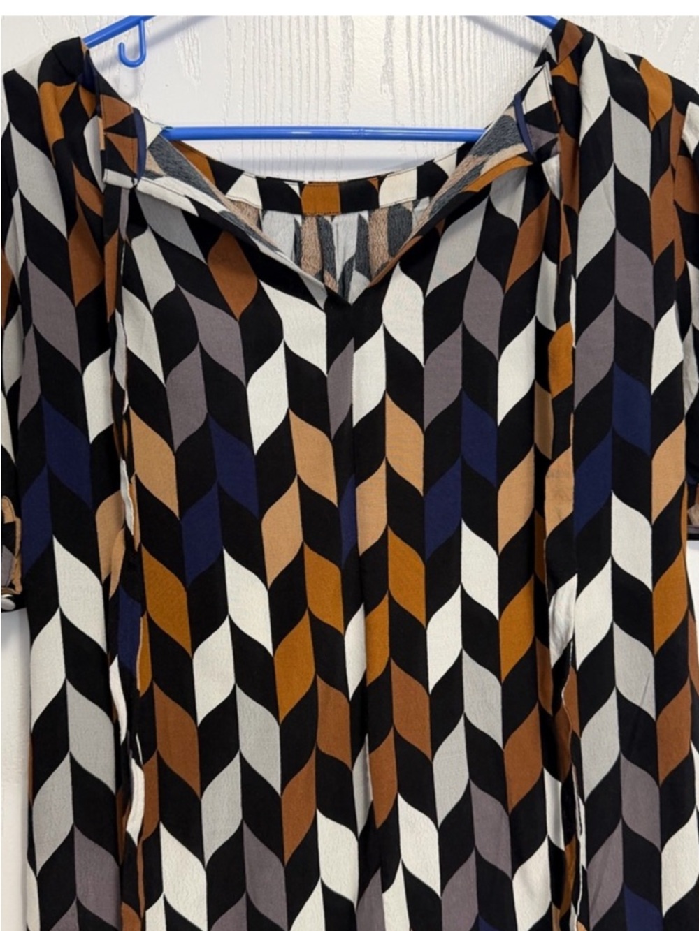 Like new Boden Geometric Print Short Sleeve Blouse - Black & Brown - Picture 7 of 9